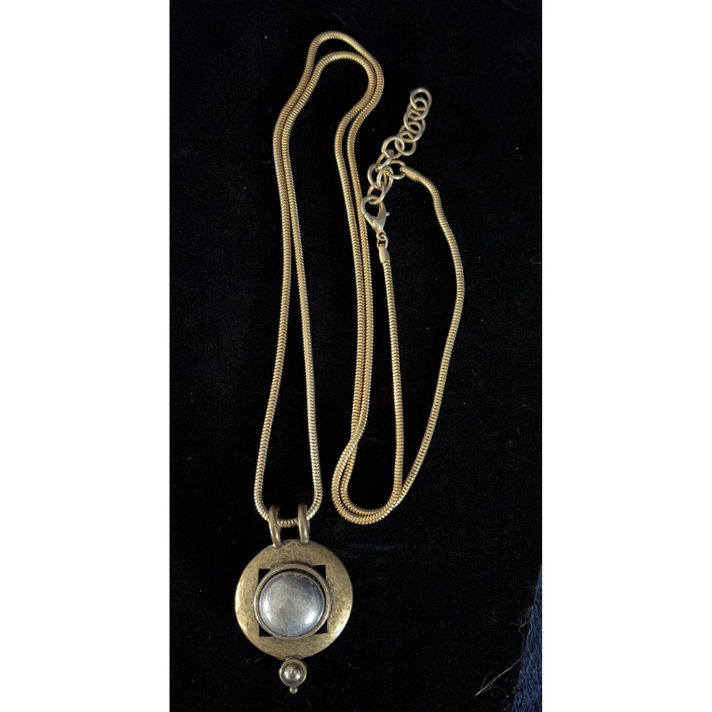 Vtg Distress Look Gold Tone & Grey Metal 24 " Chain Pendant Necklace No Brand - Picture 1 of 4
